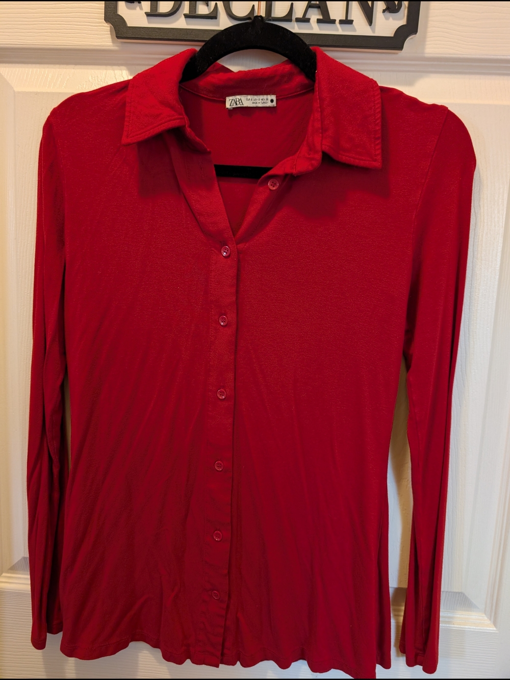 Zara Woman's Red Long-Sleeve Button-Up Shirt